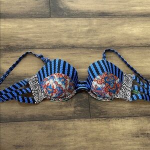 Maaji Blue and Red Patterned Bikini Top